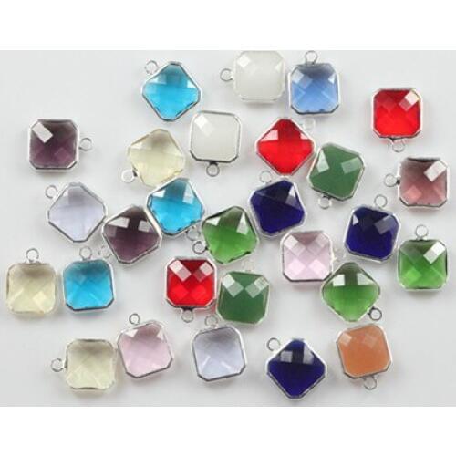 Square Shape Colourful Faceted Connector Pendent Crystal Bezel Connector Crystal Charm High Quality For Jewelry Making 12*12mm