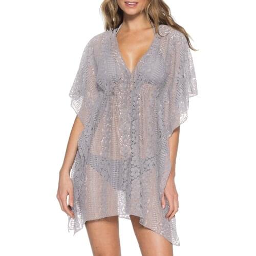 Beach Dress Sexy Swimsuits Woman 2021 Hollow Lace Swimwear Cover-ups V-neck Bikini Beach Cover Up Bathing Suit Smock Net Dress