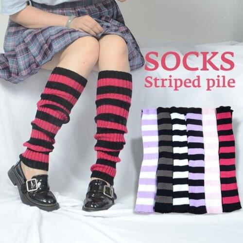 Japan Style Striped Knit Long Socks Women Outdoor Knee High Elastic Leg Warmers Winter Slim Gothic Hip-hop Punk Rock Socks