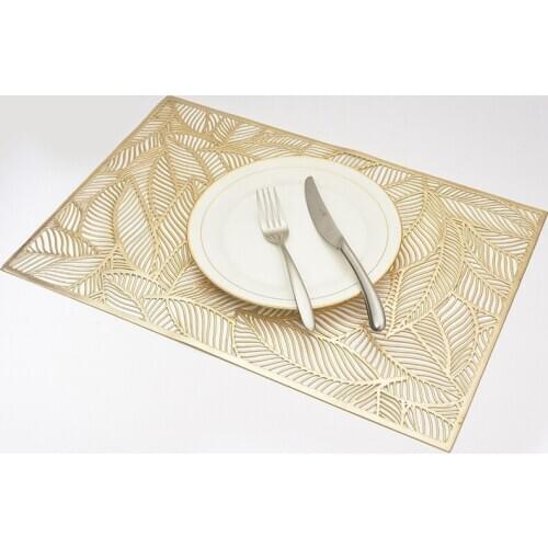 Hollow Leaf PVC Placemats Bronzing Dining Table Mats Cup Mug Coasters Insulation Pad Restaurant Disc Bowl Pads Tableware Decor