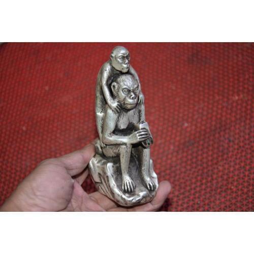 Rare Old Qing Dynasty silver monkey statue,with mark,free shipping