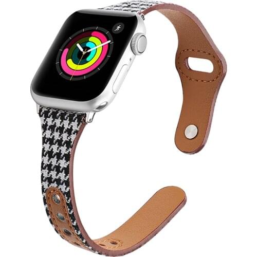 Plaid Leather Strap for Apple Watch 44mm 40mm 42mm 38mm Bands Women Bracelet iWatch Series 6 SE 5 4 3 2 1 Wristband Replacement