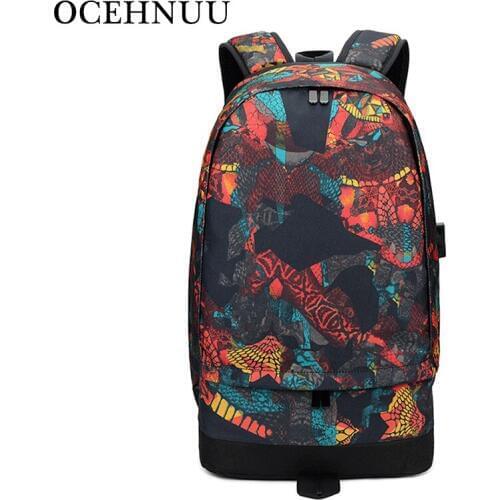 OCEHNUU Printing School Bag Backpack Men Laptop Backbag Male USB Charge Back Pack Travel Bag Mens Backpacks Waterproof Oxford