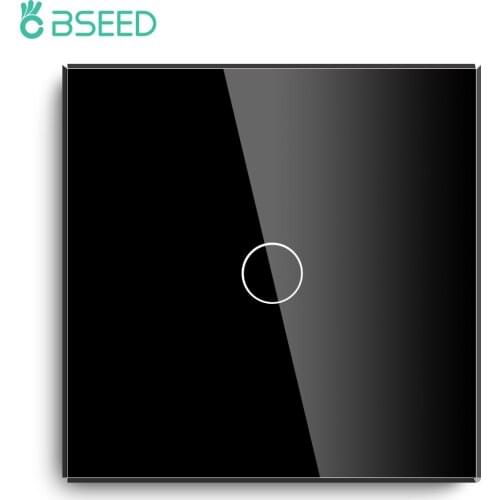 Bseed 1 Gang 1 Way EU Standard Light Touch Switch Black With Crystal Glass Panel 86*86mm