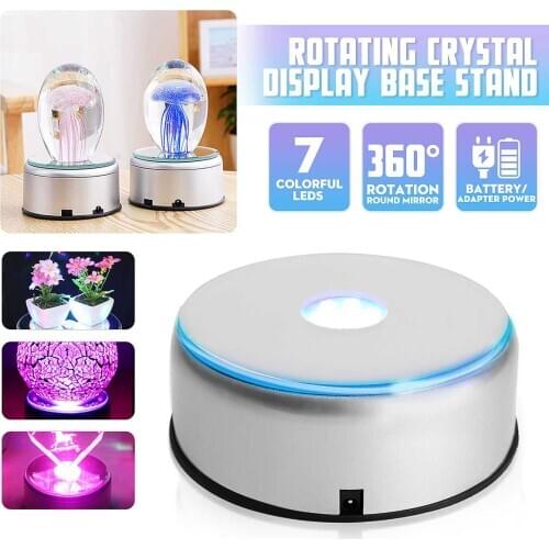 7 LED Light Colorful Luminous Base Electric Light Rotating Base Display Stand Crystal Light Base Ornament with Adapter