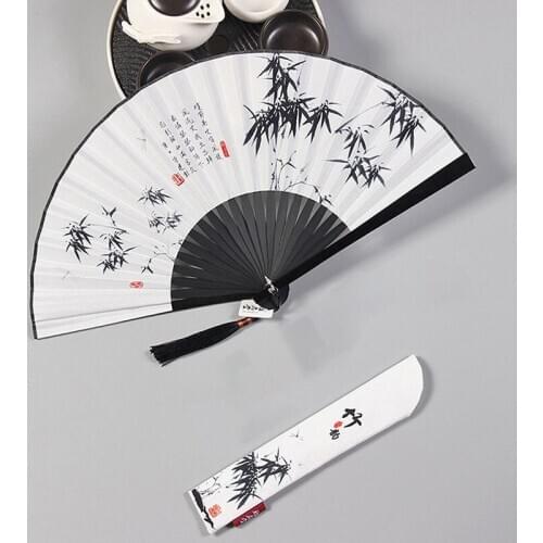 2021 Folding Hand Held Fan With Tassels Chinese Classical Ink Painting Retro Style Summer For Wedding Dancing Church Party Gifts