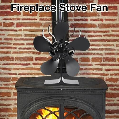 Black Stove Fan Fireplace Fan Heat Powered Komin Wood Burner 5 Blades Eco Fan Friendly Quiet Home Efficient Heat Distribution