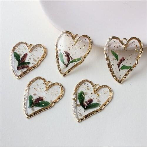 Spring style 20pcs/lot Dried flower decoration cartoon hearts shape alloy floating locket charms diy jewelry earring accessory