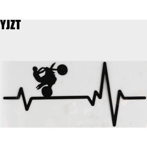 YJZT 16.3CM*7.5CM Dirt Bike Motorcycle Tires Wheelie Heartbeat Vinyl Black/Silver Car Sticker C22-1258