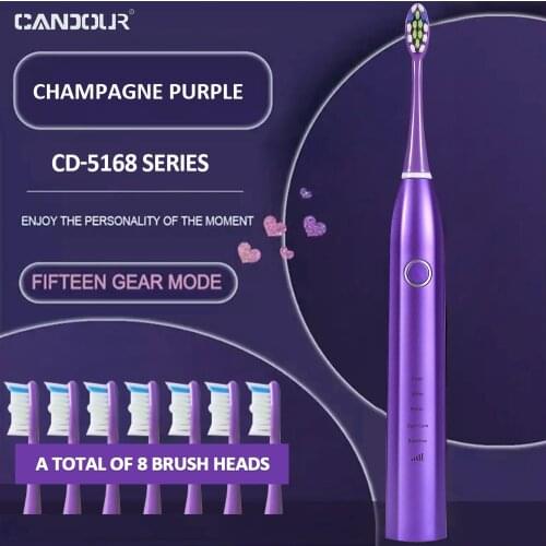CANDOUR CD5168 Sonic Toothbrush USB Rechargeable electric Toothbrush 15 Mode Travel Toothbrush with 8 Brush Head Gift waterproof