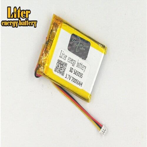 1.25MM 3pin connector 3.7V 583035 700mah MP3 MP4 MP5 small toys rechargeable lithium polymer battery