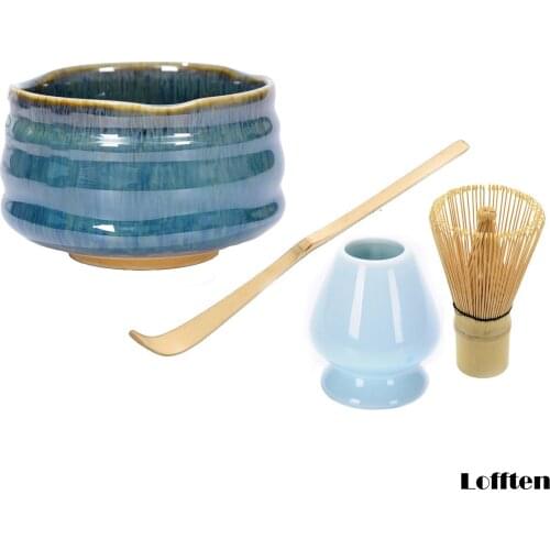 1--4Pcs/Set Traditional Matcha Giftset Whisk Chasen Bamboo Scoop Ceremic Bowl Whisk Holder Japanese Tea Sets Accessories Kit