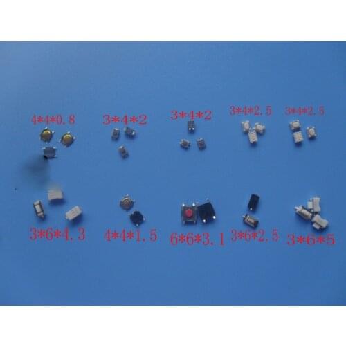 10models each 25p=250pcs Tactile Push Button Switch Micro Switch For Car Remote Control Patch Switch Components Kit 3*4*2.5mm