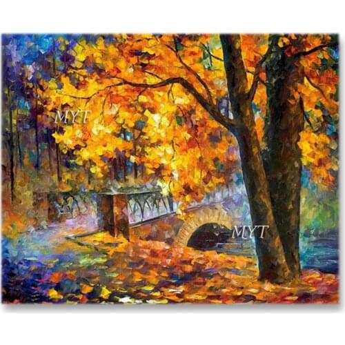 Unframed 100% Hand-painted Autumn Street Landscape Canvas Oil Painting Picture Art Latest Canvas Wall Decor Artwork For Home