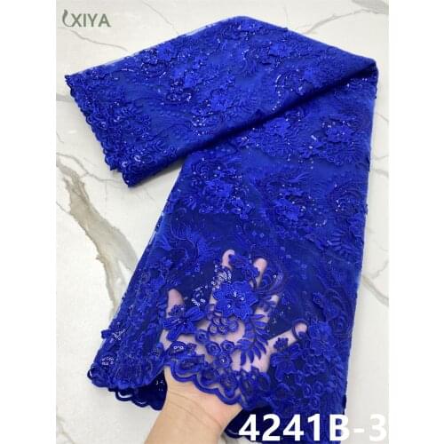 Embroidery African Lace Fabric Royal Blue French Tulle Lace Fabric with Sequins Nigerian Mesh Lace for Wedding Party APW4241B