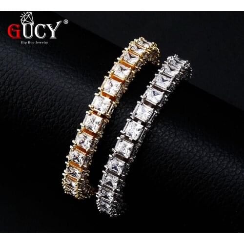 GUCY 8mm Mens AAA Cubic Zirconia Tennis Bracelet Chain Hip Hop Jewelry 1 Row Gold Silver Color CZ Bracelet Link Birthday Gift