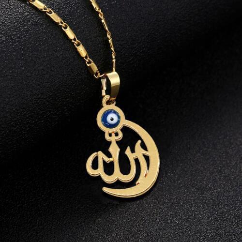 Wholesale Evil eye New Fashion Rhinestone Simple Muslim Islamic Religious Totem Allah Women Men Chain Necklace Jewelry