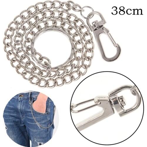 38cm Long Metal Wallet Belt Chain Rock Punk Trousers Hipster Pant Jean Silver Ring Clip Keyring Mens HipHop clothes accessories