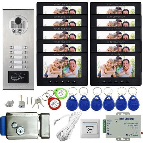 RFID Door Intercom for 10 Apartments 7" Video Surveillance Door Home Intercom System Wired Video Door Entry Electronic Door Lock