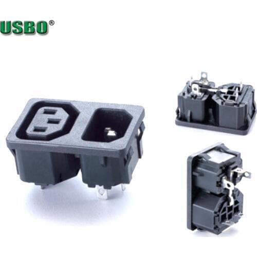 Black CE Copper 2in1 10A 250V IEC320 C13 C14 PDU UPS Power Receptacle outlet Connector Panel mount electrical AC power socket