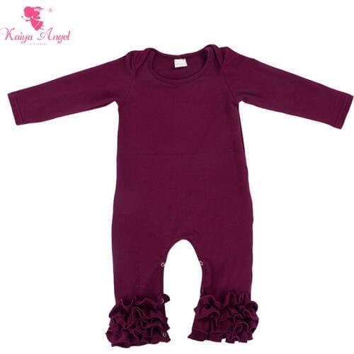 Kaiya Angel Baby Girl Clothes Fall Baby Girl Romper Long Sleeve Jumpsuit Plum Cotton Solid Color Rompers Ruffles Baby Clothes