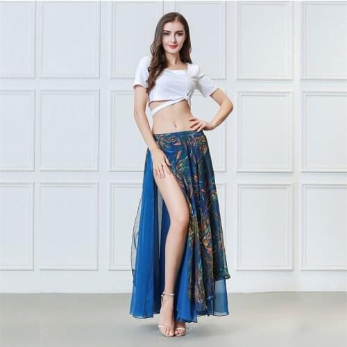 Belly Dance Practice Clothes Class lesson wear T-shirt top High Slit Double Swing printed Skirt Dancer Wear belly dance costume