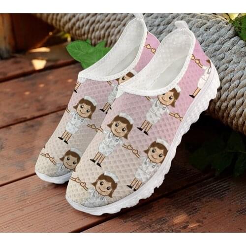 ELVISWORDS Cute Cartoon Nurse Design Casual Ladies Sneakers Flats Breathable Walking Shoes for Women Non-slip Woman Lazy Shoes