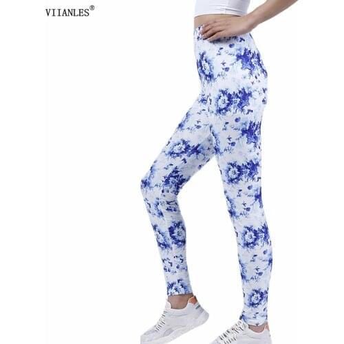 VIIANLES Summer Style Women Leggings Floral Printed Leggins Slim Workout Ankle-Length Punk Girl Trousers Fitness Mujer Polyester