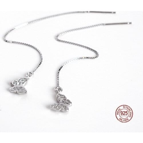 LKO 925 Sterling Silver Classic Simple Mini Cute Butterfly Tassel Earrings Women Fashion Temperament Wedding Jewelry Accessories