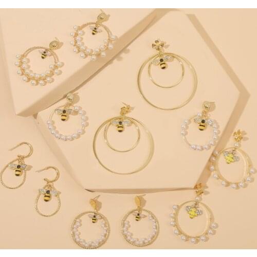 Cute Rhinestone Enamel Insect Bee Drop Earrings For Women Girls 2020 Fashion Handmade String Pearl Dangle Earring Jewelry Gifts