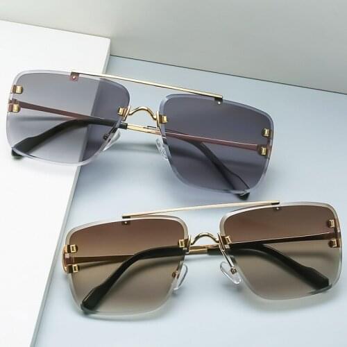 Fashion Rimless Rectangular Sunglasses Ladies Men Well-Known Designer Sunglasses Alloy Glasses Gradient Color Lens Glasses UV400