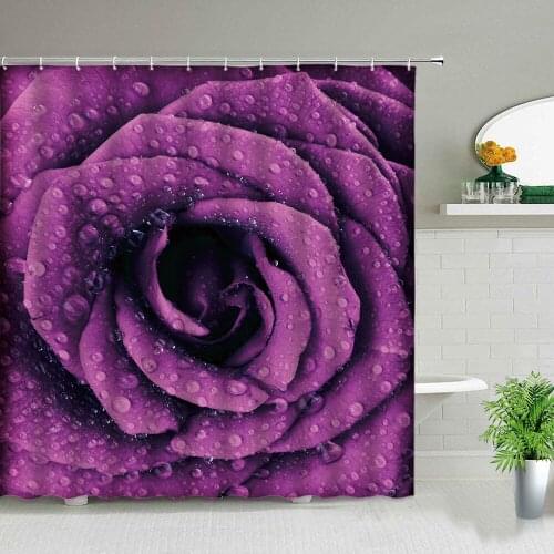 Valentines day Decoration Purple Rose Flower Shower Curtain Set Fashion Charming Red Pink Flower Plant Bathroom Decor Curtains