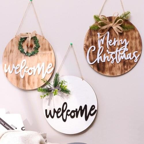 New Style Wall Hanging Ornament Eco-friendly English Pattern Round Shape Wooden Fake Plant Pendant for Home Room Balcony Decor