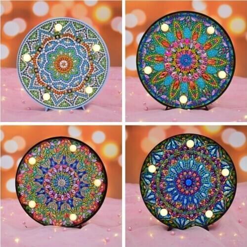 New Product Shaped Diamond 5D Diy Led Diamond Painting Mandala Flowers Night Light Round Drill Home Decoration Embroidery