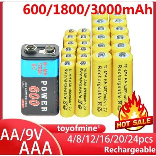 9V 600mAh + AA 3000mAh + AAA 1800mAh 1.2V NI-MH Rechargeable Battery yellow