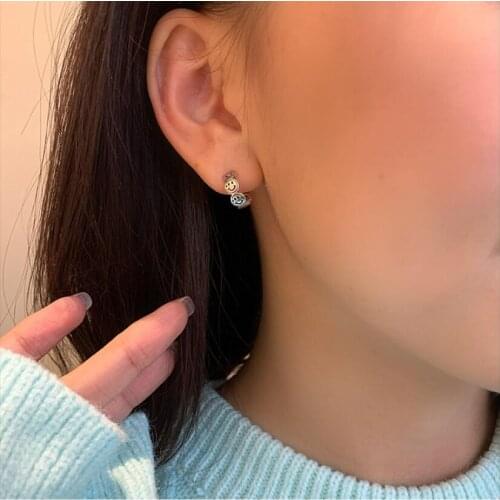 Simple Cute Hip Hop Smiley Stud Earrings For Women Trend Fine Jewelry Birthday Party Gifts SAE600