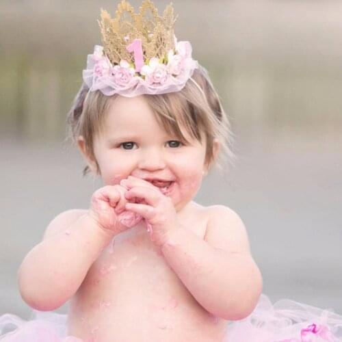 Baby Happy Birthday Girl Princess Crown 1 Years Old Party Gift Glitter Horse Birthday Headband Newborn Photography Props