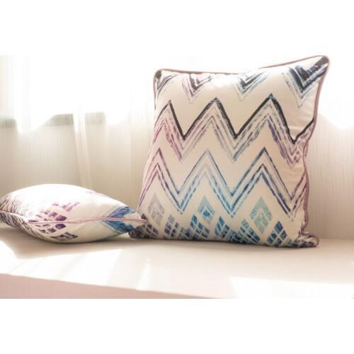 Pink Purple Piping Velvet Cushion Cover Multicolor Geometric Printed Pillow Case Pillow Cover No Balling-up Without Stuffing