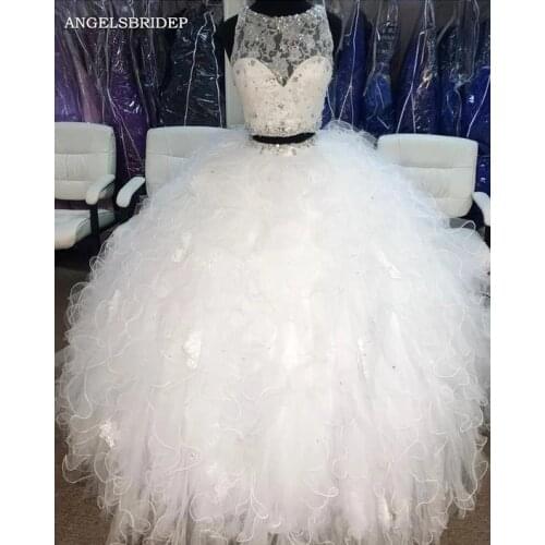 High Neck Organza Ball Gown Wedding Dresses White Ivory Princess Bride Dress Two Pieces Wedding Gown 2021 New Vestido De Noiva