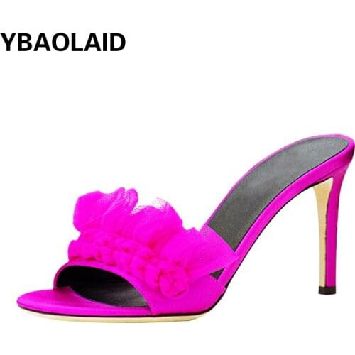 High-heeled Sandals and Slippers 2021 New Open-toed Lace Sexy Round Toe Stiletto Leather Outer Wear Fashionable Womens Shoes