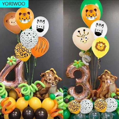 10pcs Jungle Animal Tiger Lion Monky Balloons Air Baloons Latex Ballon Happy Birthday Party Decorations Kids 1st Baby Shower Boy