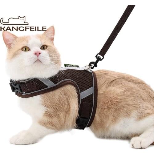 KANGFEILE Pet Vest Harness Leash Sets Reflective Adjustable Puppy Harness Mesh Breathable Small Medium Dog Cat Supplies D2372