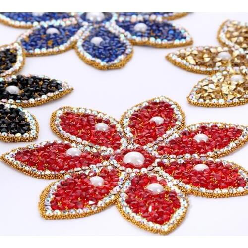 Flowers Rhinestone Sequin Patches for Clothing Iron on Stripes Stickers Crystal Applique Dress Iron-on Clothes Thermo Adhesive