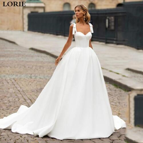 LORIE Princess Wedding Dress Satin A Line Straps Bride Dresses Sleeveless Backless Weddin Gown Vestido de novia 2019