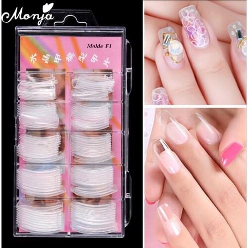 Monja 100 Pcs Multi-size Transparent Nail Art Quick Extension Build Tips Template Nail Polish UV Gel Mold DIY Manicure Tool