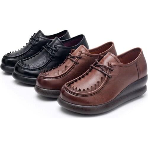 Fashion Retro Hand-Sewing Shoes Women Flats Genuine Leather Soft Bottom Women Shoes Soft Comfortable Casual Shoes Woman Loafers