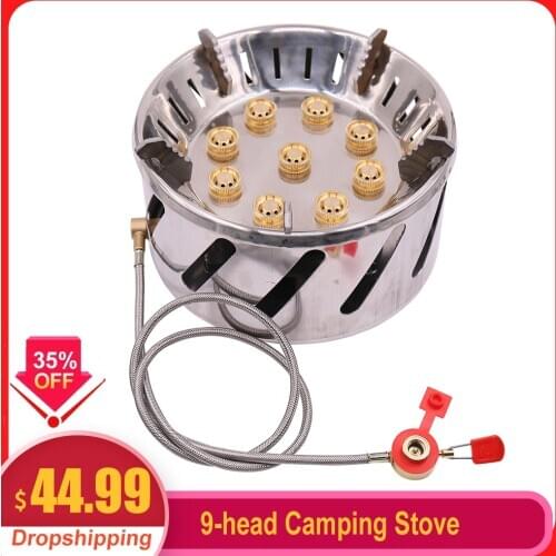 Stainless Steel 9-head Camping Stove Outdoor Camping Picnic Tour Portable 9 Holes Stove Camping Stove Gas
