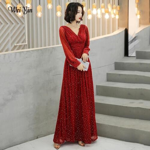 Wei yin AE0275 Wine red Evening Dresses Elegant Lace Evening Gowns Long Formal Evening Dress Styles Women Prom Party Dresses