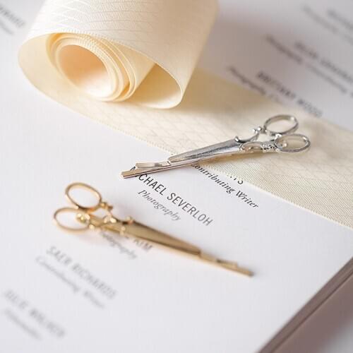 Vintage Funny Gold Color Metal Scissors Barrettes for Women Girl Retro Alloy Cute Geometric Long Clip Barrettes Hair Accessories