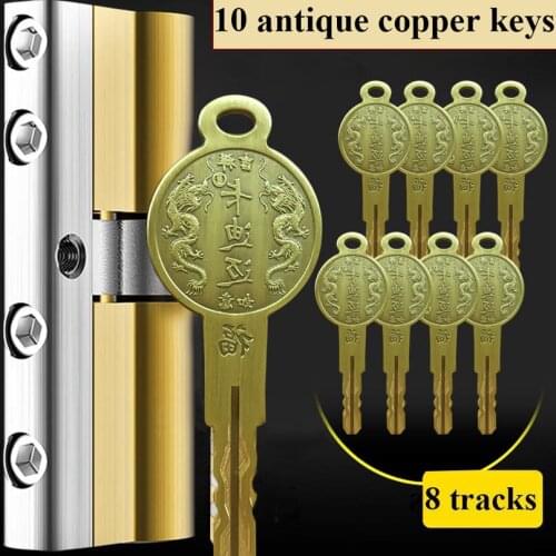 Security door Lock Brass Cylinder Anti Pry Stainless Steel Anti-collision beam 8 Snake Groove Cylinder Color 12 Keys Super C